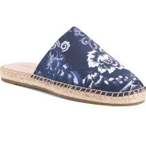 JOHNNY WAS Olivia Mule Espadrille Flats olivia print Blue and White Size 7.5